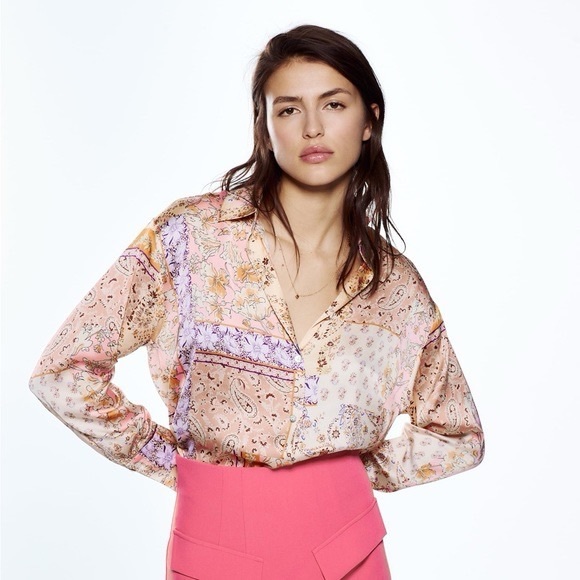 Zara Floral Women’s Satin Paisley Blouse Long Sleeve Button Down Size M - Picture 3 of 11